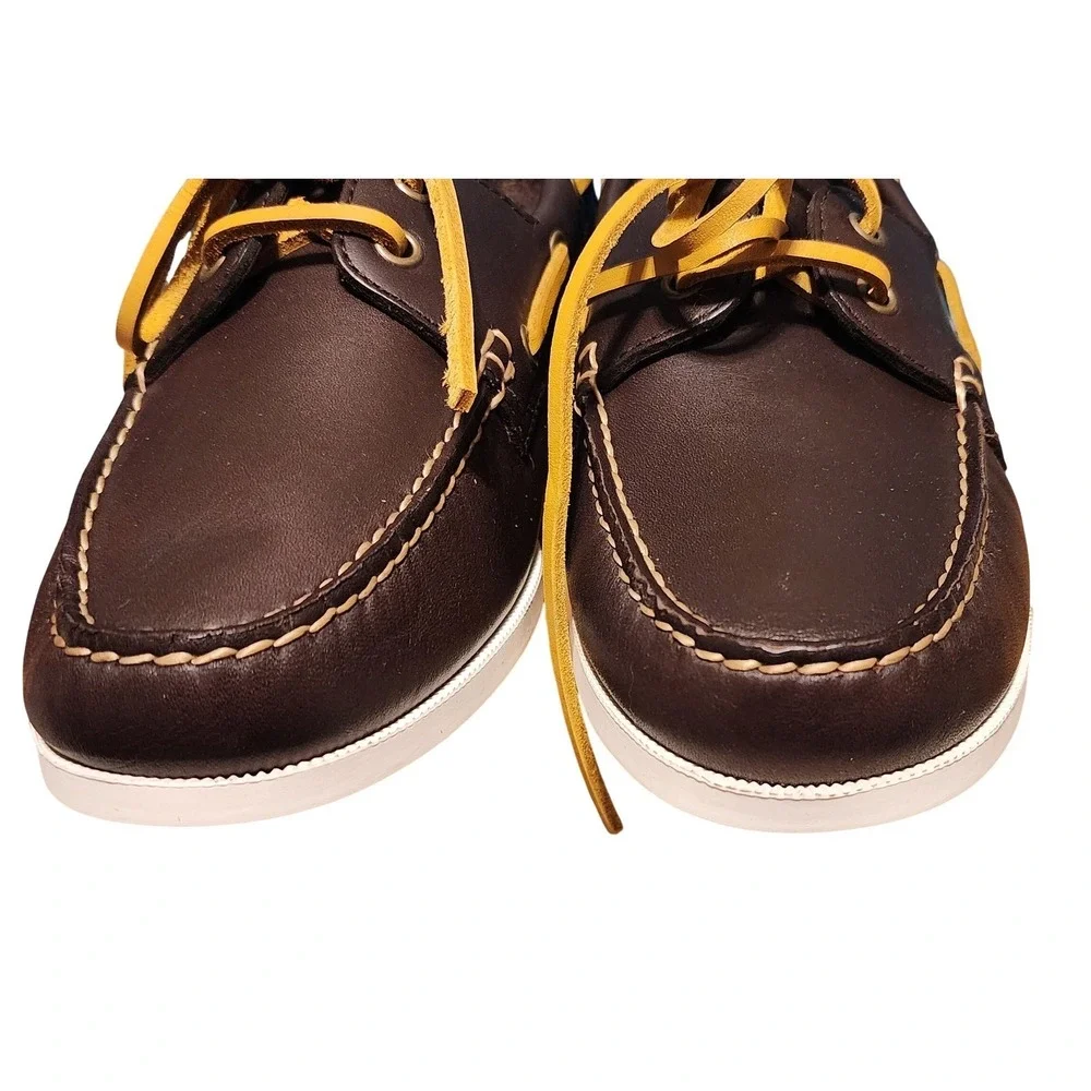 Lands End Brown Leather Boat Shoes Preppy Size 8.5 D READ These Run SMALL